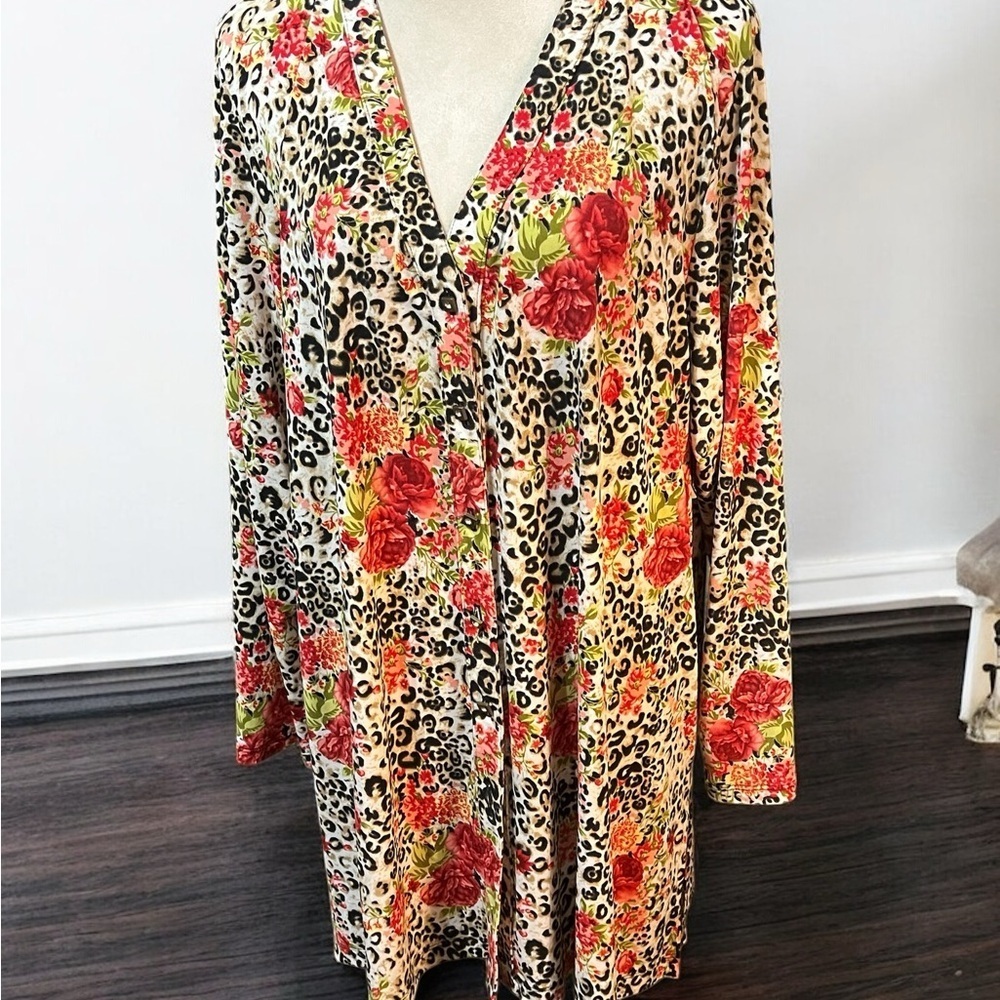 Vibrant Red and Orange Long Sleeve Animal Print Tunic